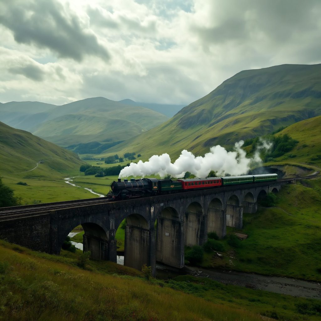 Gőzmozdony a skót tájakon