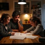 Család a skót otthonában energiaszámlát ellenőriz az asztalnál