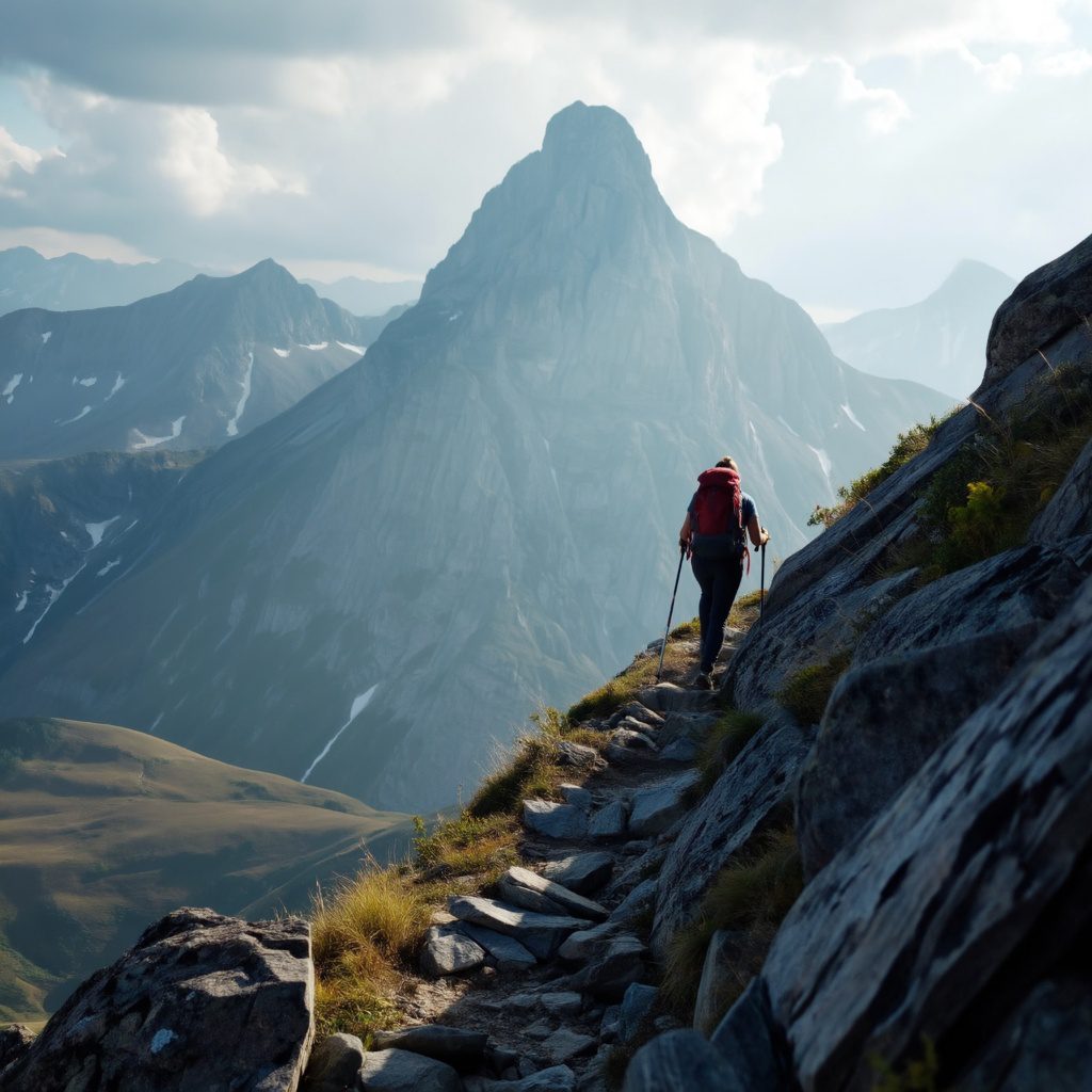 Túrázó a Cuillin Ridge sziklás gerincén, Isle of Sky