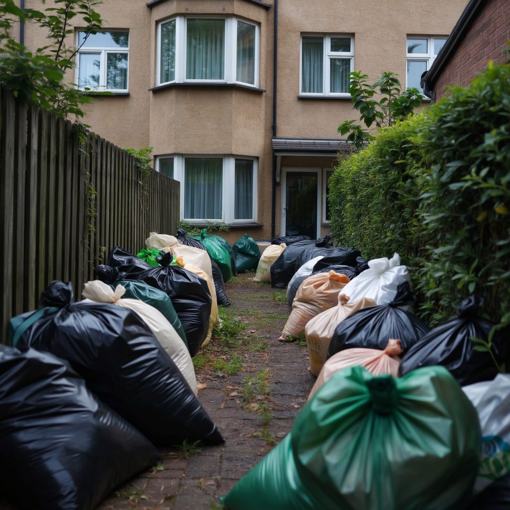 Felhalmozott szemét az ablak alatt, a gázóra mellett
