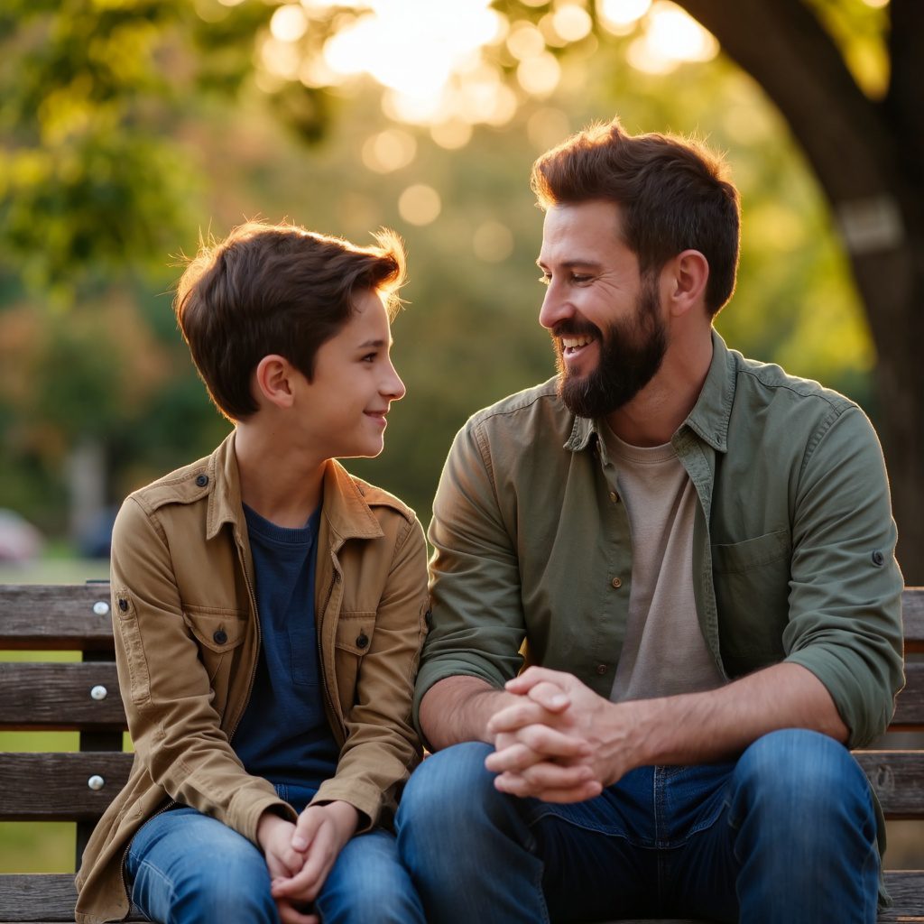 Apa és kamasz gyermeke őszinte beszélgetés közben