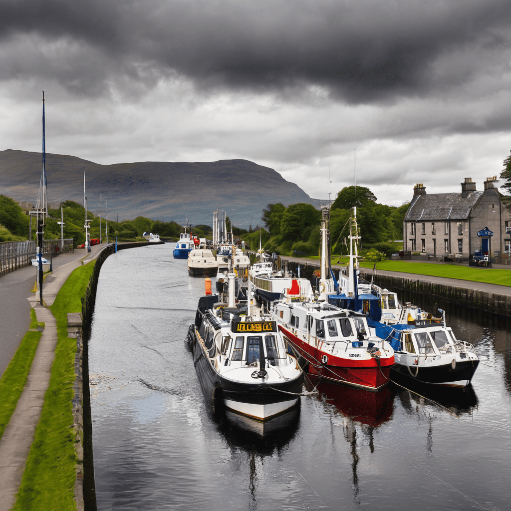 A Caledonian Canal Skócia híres vízi útja, amely Loch Nesst és más tavakat köt össze.