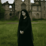 A fekete ruhás asszony a Cambusnethan Priory romjai között