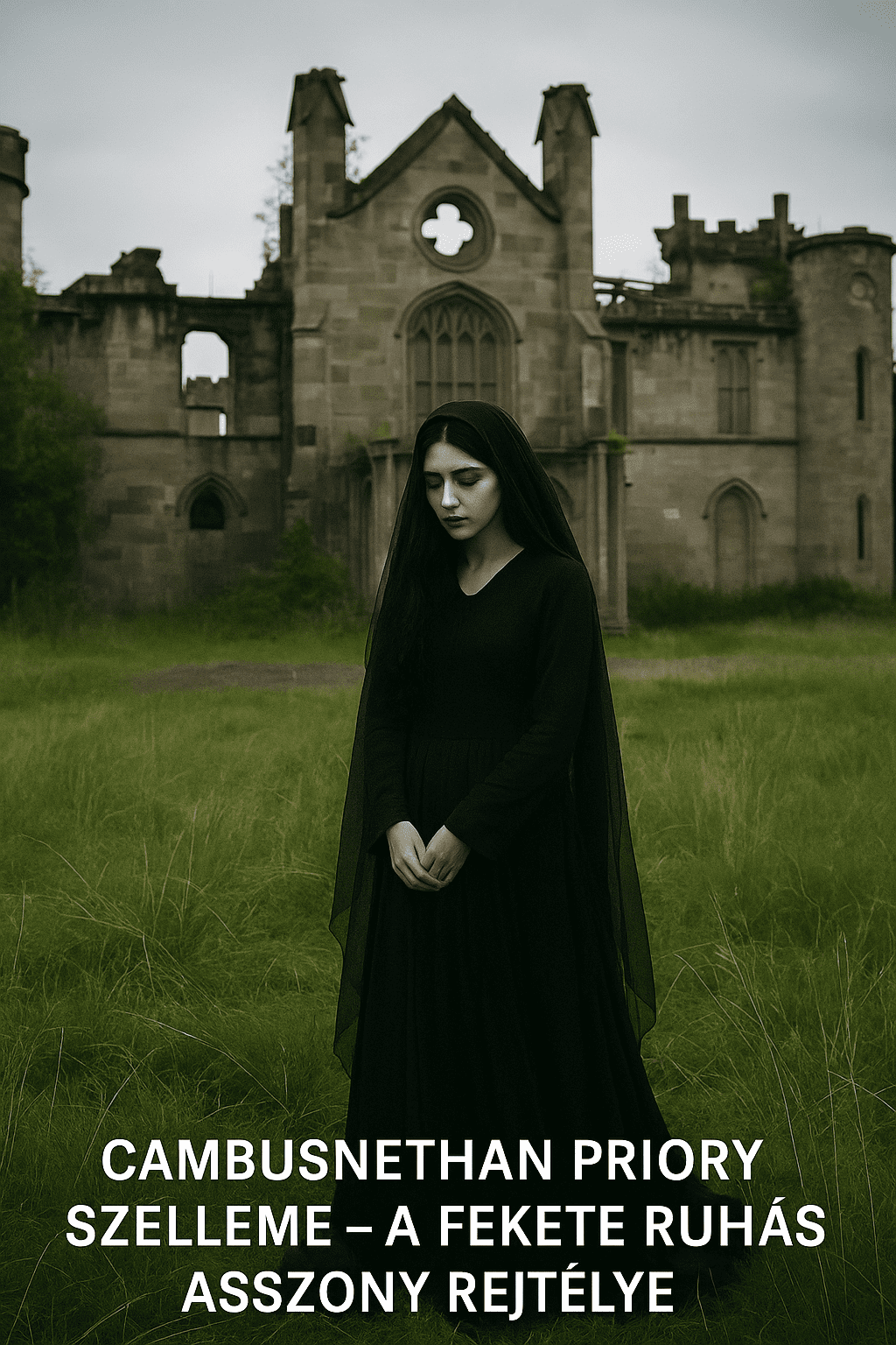 A fekete ruhás asszony a Cambusnethan Priory romjai között